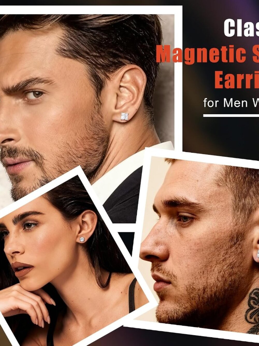 2 Pairs Magnetic Earrings for Men Women 5-8MM CZ Clip On Earrings - Picture 4 of 8